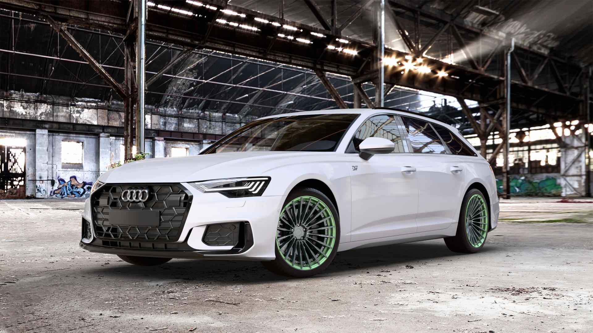 Z-Performance ZP.MODULAR 2 Stone, Foam Green Lip Felge mit Reifen gruen silber/grau grün in 20Zoll Winterfelge Alufelge auf weissem Audi A6 Typ F2/C8 (Avant) Facelift 2,0l 35 TDI 120kW Mild-Hybrid (163 PS) 40 150kW (204 quattro TFSI 3,0l 45 180kW (245 195kW (265 50 210kW (286 e Hybrid 55 250k ⬇️ mit 15mm Tieferlegung ⬇️ Old Industrial Hall_max_5300mm_2024 Frontansicht_1