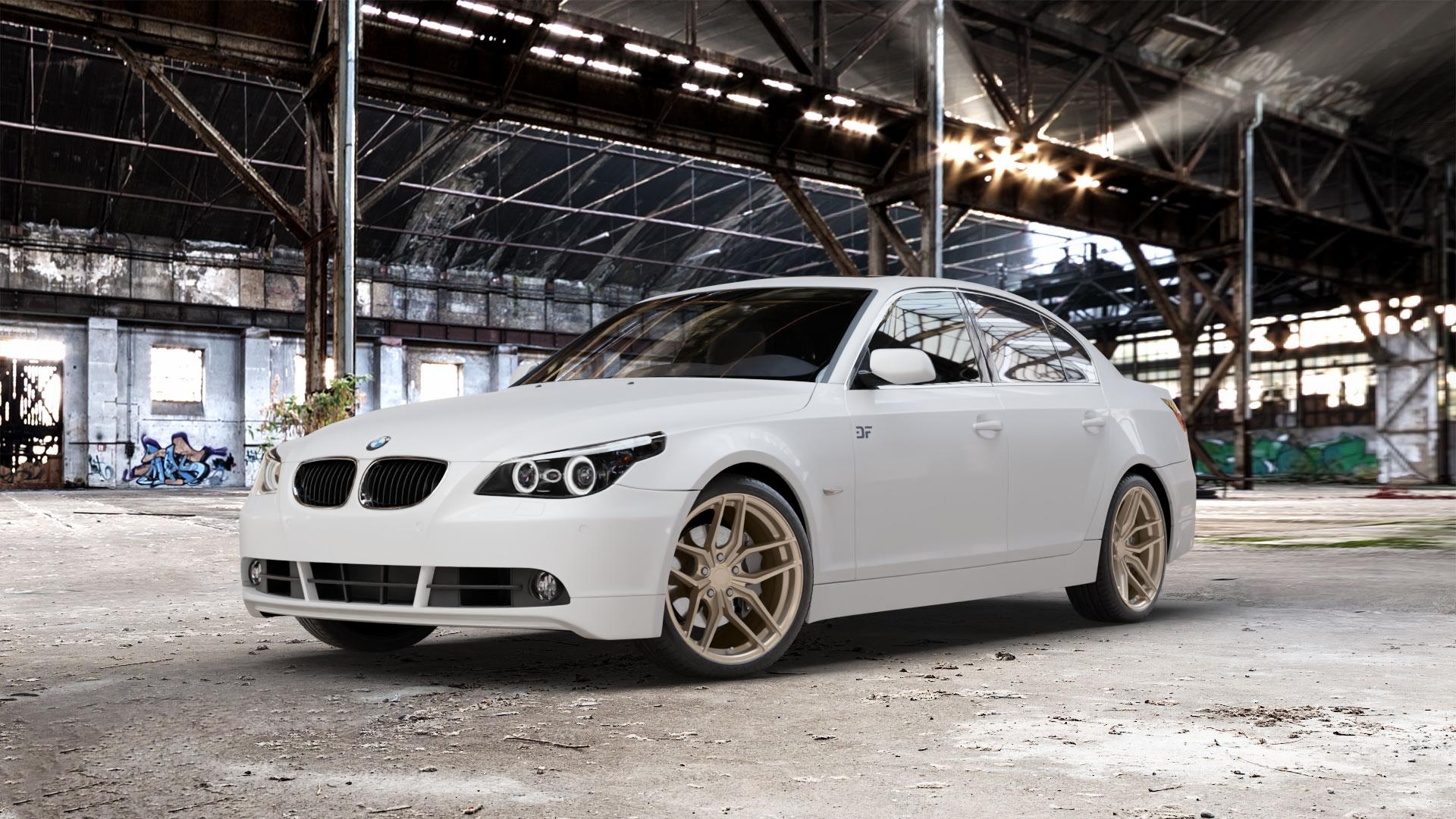 Z-Performance ZP2.1 Cafe Americano Felge mit Reifen bronze in 19Zoll Winterfelge Alufelge auf weissem BMW 520i Typ E60 (Limousine) 525i 530i 530d 525d M5 535d 545i 523i 540i 550i 520d 525xd 530xd 530xi 525xi 5er Limousine (560L, 560X) ⬇️ mit 15mm Tieferlegung ⬇️ Old Industrial Hall_max_5300mm_2024 Frontansicht_1