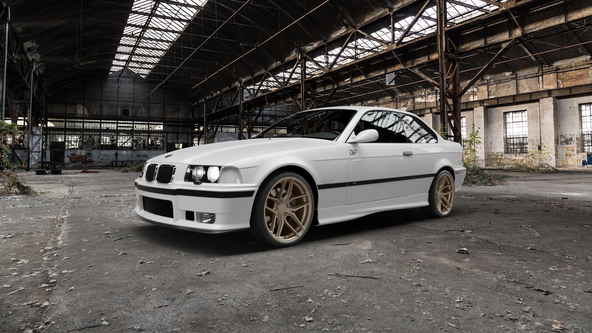 Z-Performance ZP2.1 Cafe Americano Felge mit Reifen bronze in 19Zoll Winterfelge Alufelge auf weissem BMW M3 Typ E36 (Coupé) ⬇️ mit 15mm Tieferlegung ⬇️ Old Industrial Hall_max5000mm_2022 Frontansicht_1