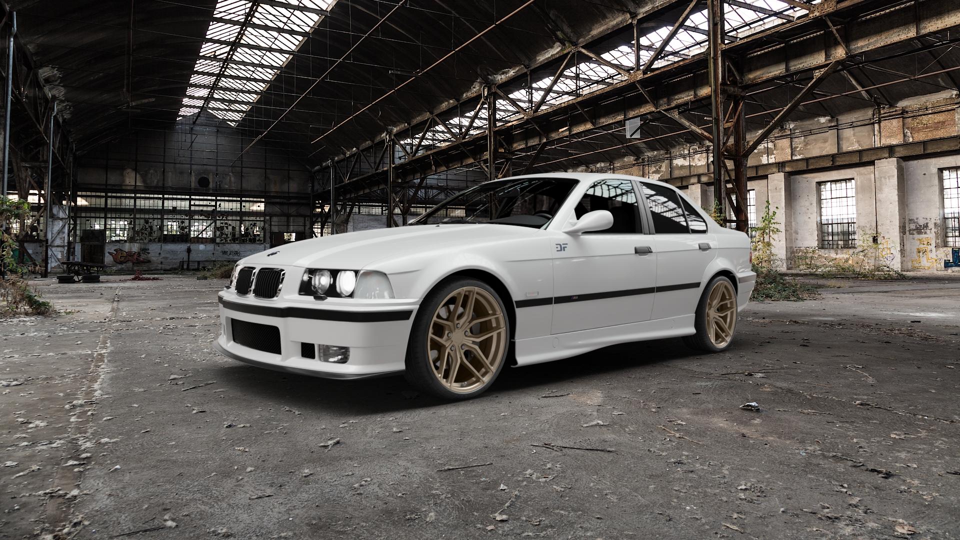 Z-Performance ZP2.1 Cafe Americano Felge mit Reifen bronze in 19Zoll Winterfelge Alufelge auf weissem BMW M3 Typ E36 (Limousine) ⬇️ mit 15mm Tieferlegung ⬇️ Old Industrial Hall_max5000mm_2022 Frontansicht_1