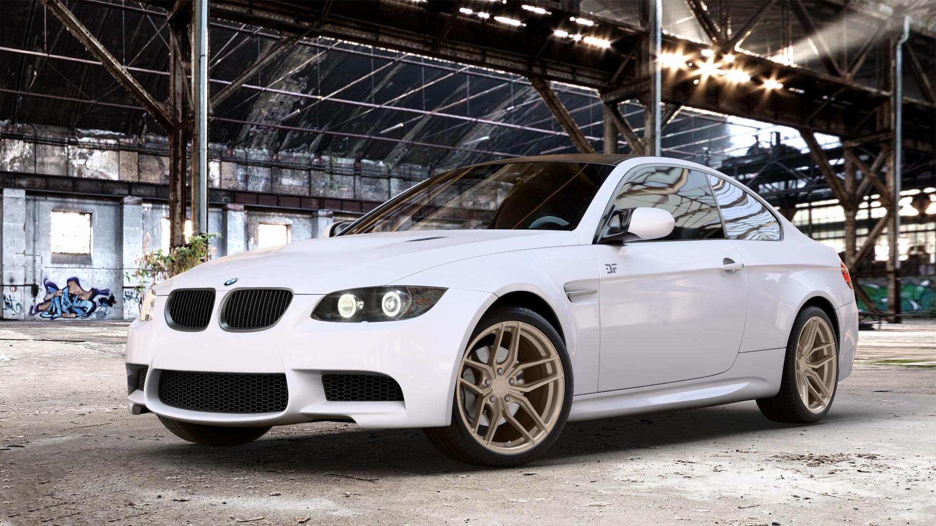 Z-Performance ZP2.1 Cafe Americano Felge mit Reifen bronze in 19Zoll Winterfelge Alufelge auf weissem BMW M3 Typ E92 (Coupe) 4,0l V8 309kW (420 PS) ⬇️ mit 15mm Tieferlegung ⬇️ Old Industrial Hall_max_4400mm_2024 Frontansicht_1