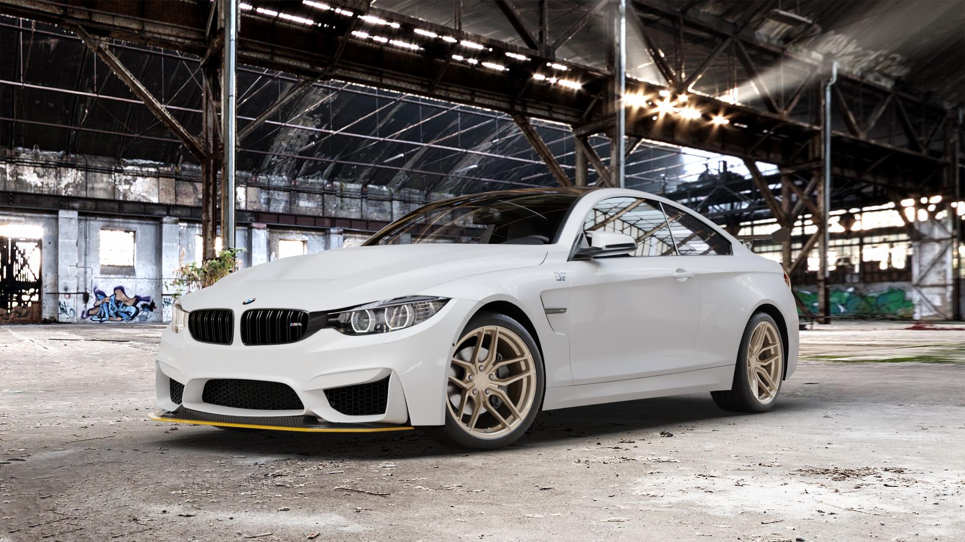 Z-Performance ZP2.1 Cafe Americano Felge mit Reifen bronze in 19Zoll Winterfelge Alufelge auf weissem BMW M4 GTS Typ F82 3,0l 368kW (500 PS) ⬇️ mit 15mm Tieferlegung ⬇️ Old Industrial Hall_max_5300mm_2024 Frontansicht_1