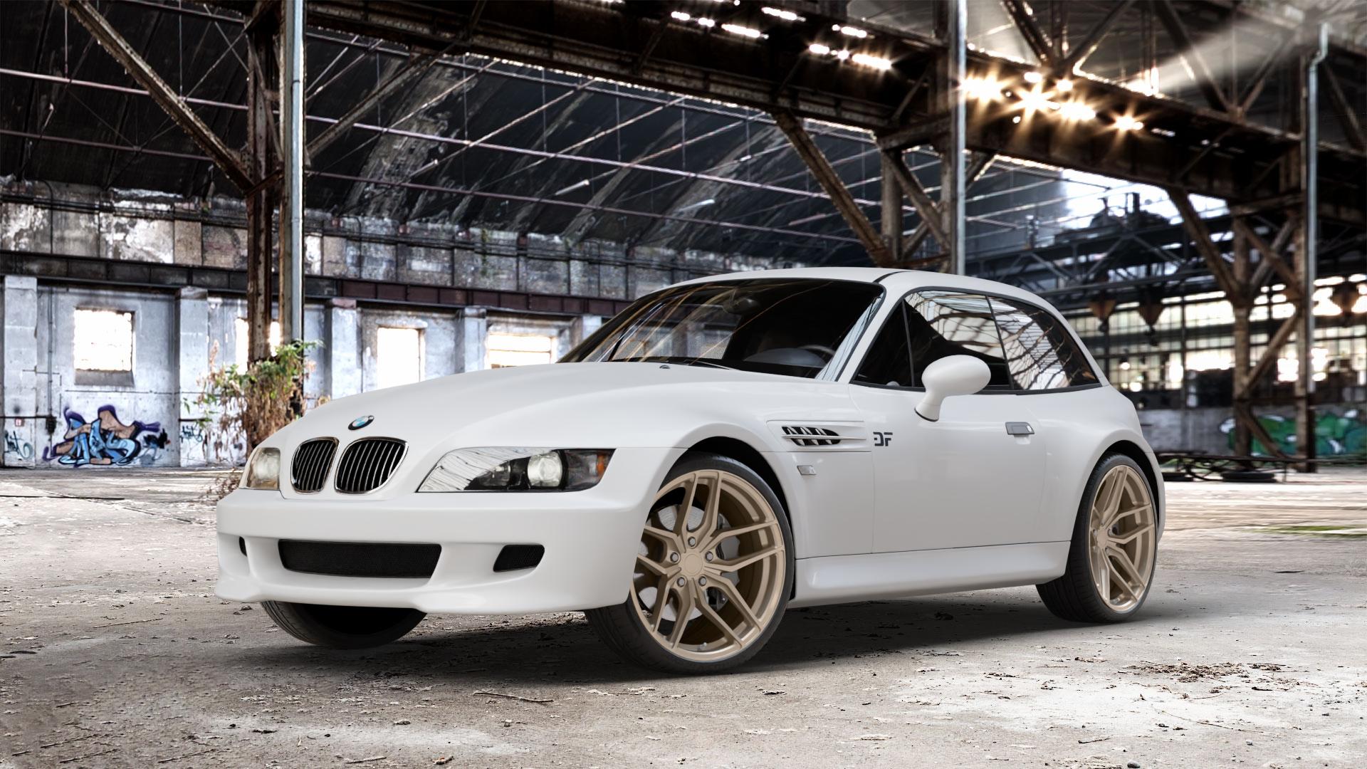 Z-Performance ZP2.1 Cafe Americano Felge mit Reifen bronze in 19Zoll Winterfelge Alufelge auf weissem BMW Z3 Coupé Typ E36/8(S) (R/C) ⬇️ mit 15mm Tieferlegung ⬇️ Old Industrial Hall_max_4400mm_2024 Frontansicht_1