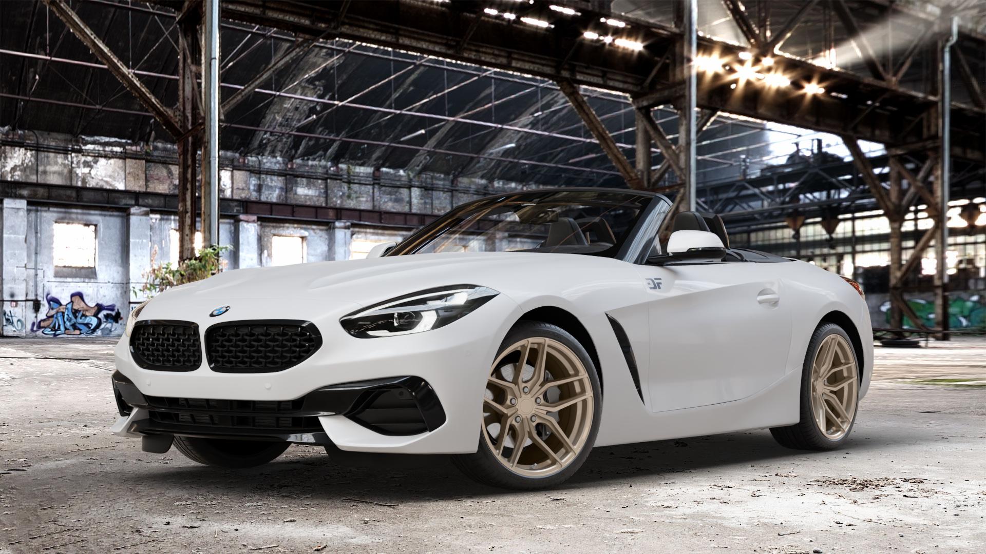 Z-Performance ZP2.1 Cafe Americano Felge mit Reifen bronze in 19Zoll Winterfelge Alufelge auf weissem BMW Z4 Roadster Typ G29 (G4Z) Z1 Z8 ⬇️ mit 15mm Tieferlegung ⬇️ Old Industrial Hall_max_4400mm_2024 Frontansicht_1