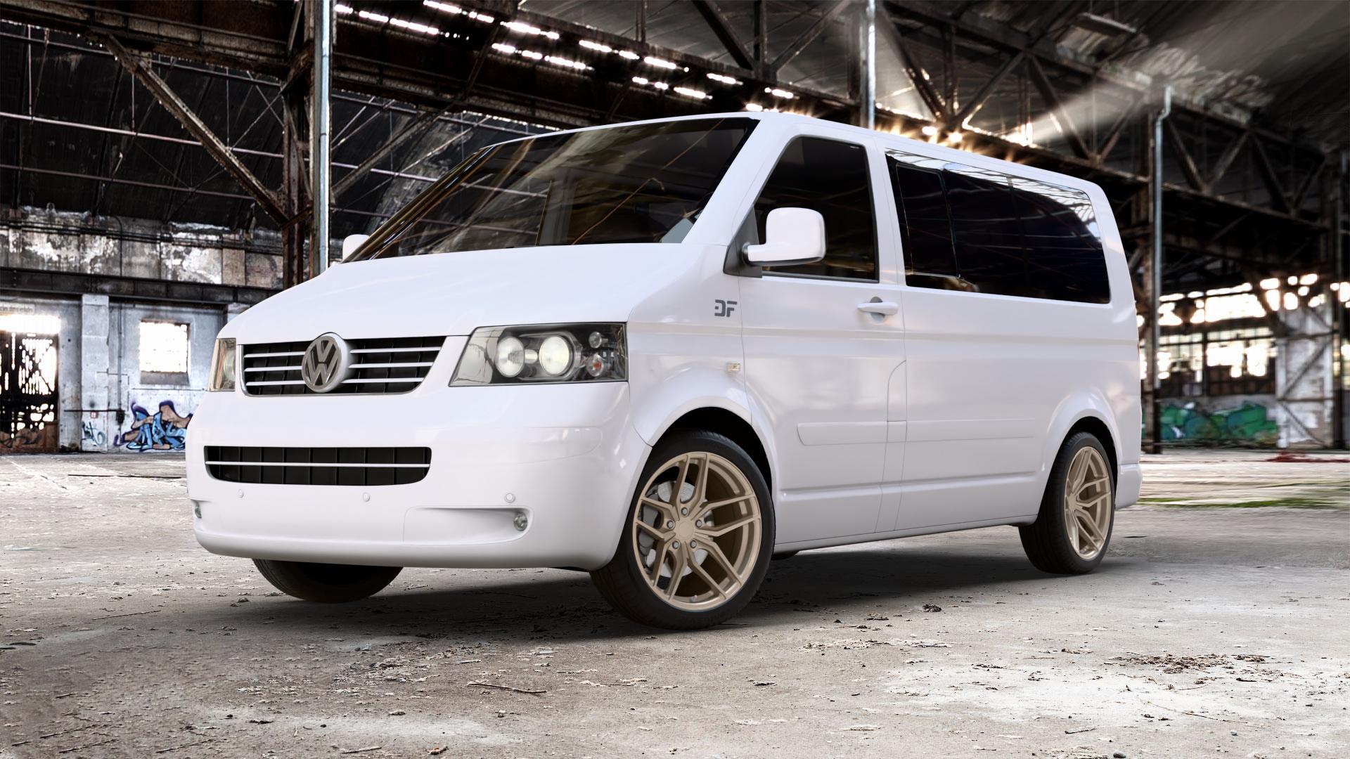 Z-Performance ZP2.1 Cafe Americano Felge mit Reifen bronze in 19Zoll Winterfelge Alufelge auf weissem Volkswagen (VW) T5 Business Caravelle Kombi Multivan ⬇️ mit 15mm Tieferlegung ⬇️ Old Industrial Hall_max_5300mm_2024 Frontansicht_1