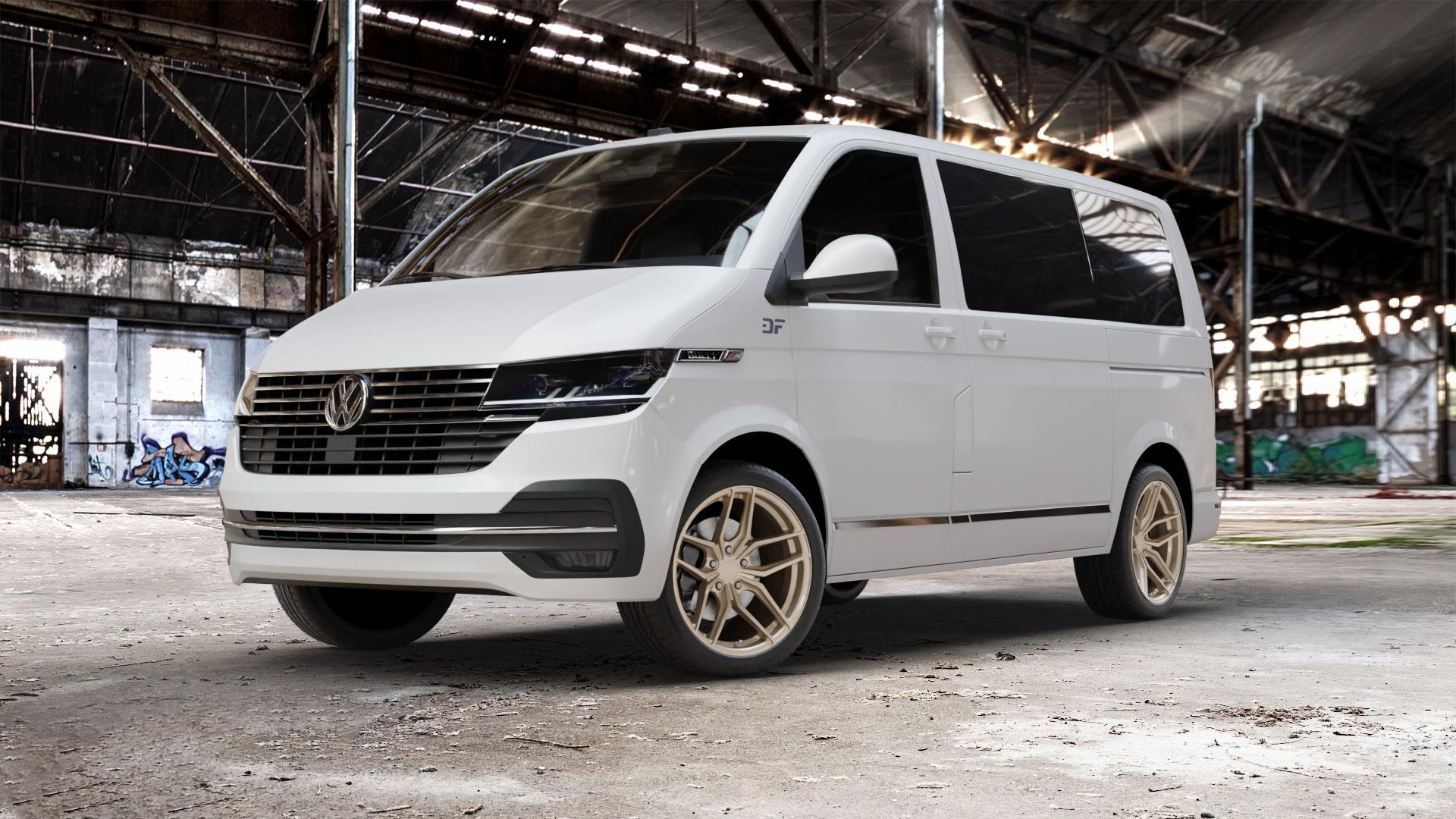 Z-Performance ZP2.1 Cafe Americano Felge mit Reifen bronze in 19Zoll Winterfelge Alufelge auf weissem Volkswagen (VW) T6.1 Kombi Multivan ⬇️ mit 15mm Tieferlegung ⬇️ Old Industrial Hall_max_5300mm_2024 Frontansicht_1