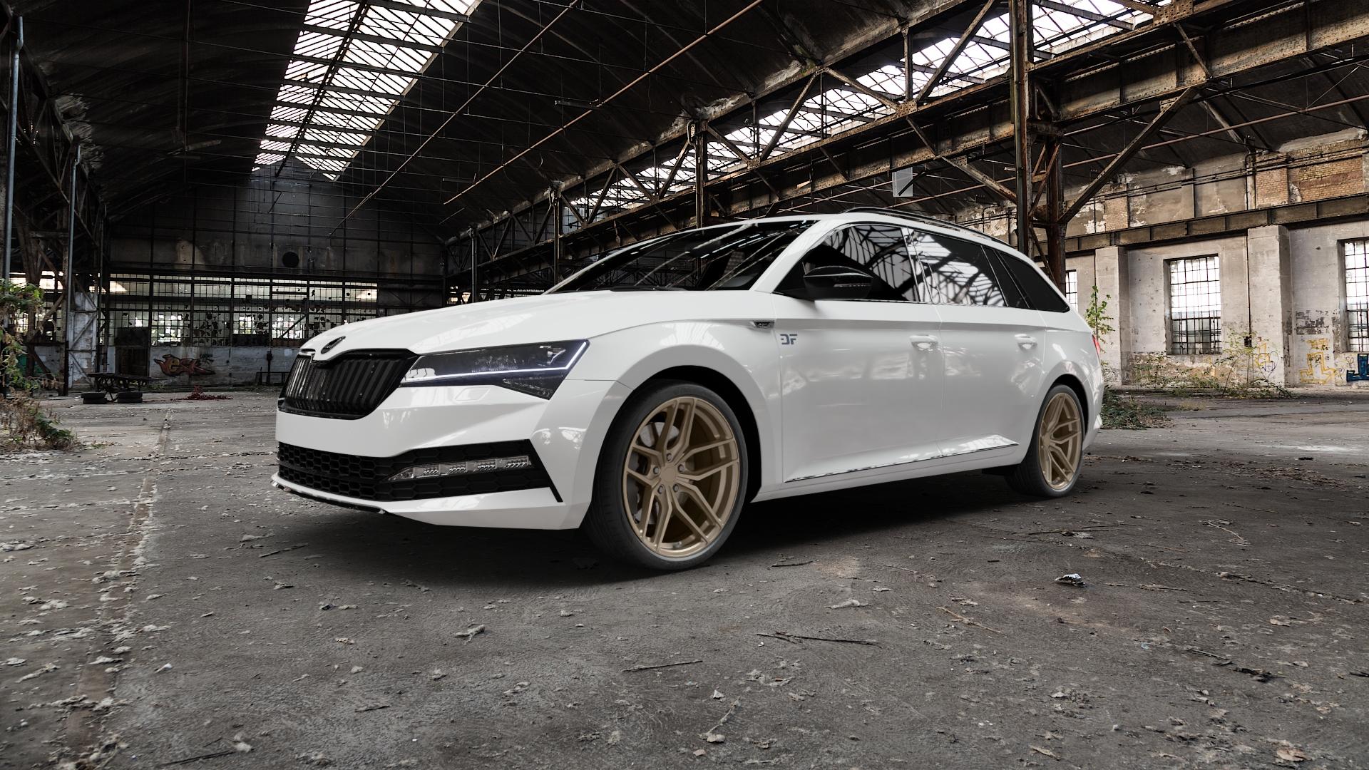 Z-Performance ZP2.1 Cafe Americano Felge mit Reifen bronze in 20Zoll Winterfelge Alufelge auf weissem Skoda Superb III Kombi Typ 3V Facelift ⬇️ mit 15mm Tieferlegung ⬇️ Old Industrial Hall_max5000mm_2022 Frontansicht_1