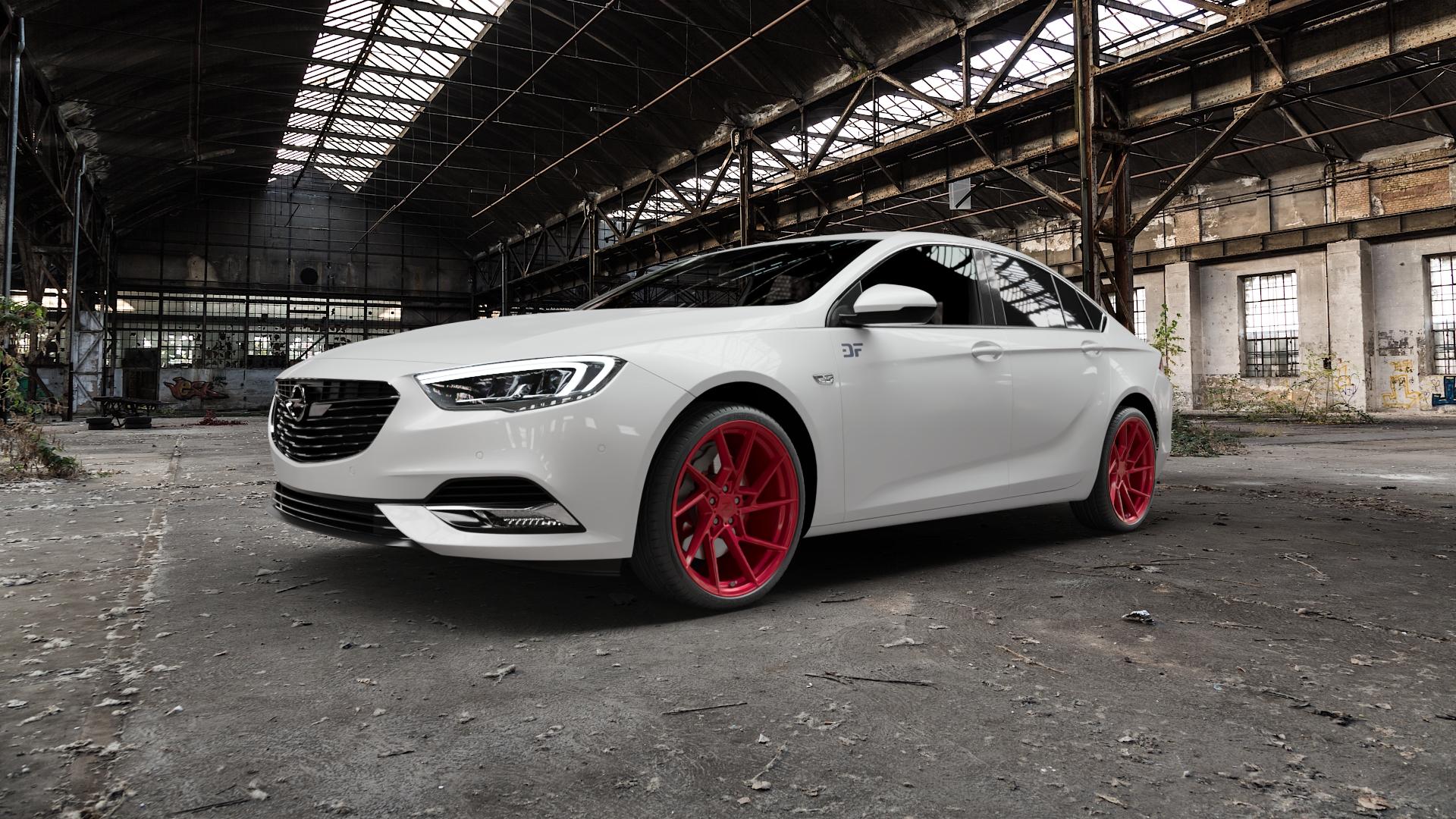 Z-Performance ZP3.1 Blood Red (Custom Finish) Felge mit Reifen rot in 20Zoll Winterfelge Alufelge auf weissem Opel Insignia II Grand Sport Typ Z-B ⬇️ mit 15mm Tieferlegung ⬇️ Old Industrial Hall_max5000mm_2022 Frontansicht_1