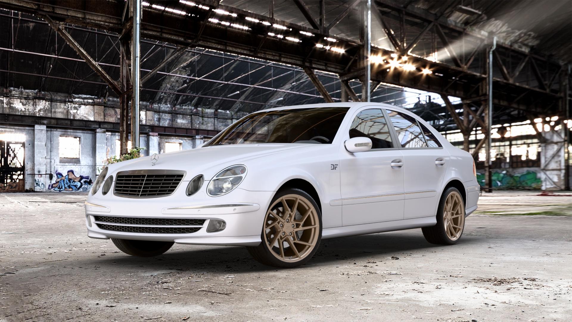 Z-Performance ZP3.1 FlowForged Cafe Americano Felge mit Reifen bronze in 19Zoll Winterfelge Alufelge auf weissem Mercedes E-Klasse Typ W211 Limousine ⬇️ mit 15mm Tieferlegung ⬇️ Old Industrial Hall_max_5300mm_2024 Frontansicht_1