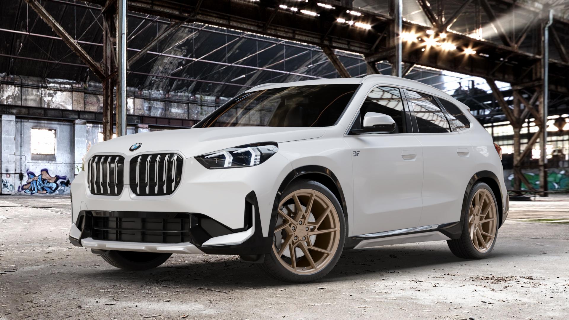 Z-Performance ZP3.1 FlowForged Cafe Americano Felge mit Reifen bronze in 20Zoll Winterfelge Alufelge auf weissem BMW X1 Typ U11 (U1X) ⬇️ mit 15mm Tieferlegung ⬇️ Old Industrial Hall_max_4400mm_2024 Frontansicht_1