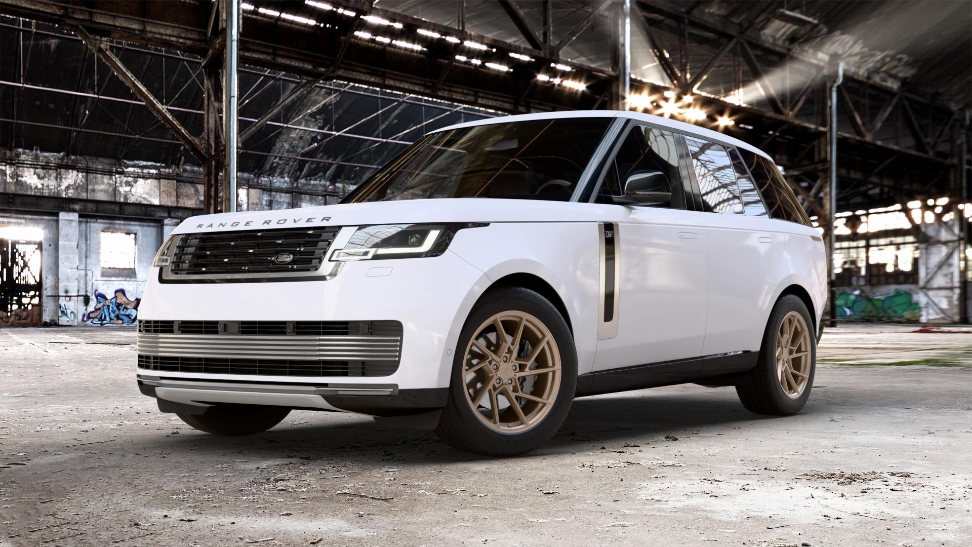 Z-Performance ZP3.1 FlowForged Cafe Americano Felge mit Reifen bronze in 20Zoll Winterfelge Alufelge auf weissem Land Rover Range V Typ LK ⬇️ mit 15mm Tieferlegung ⬇️ Old Industrial Hall_max_5300mm_2024 Frontansicht_1