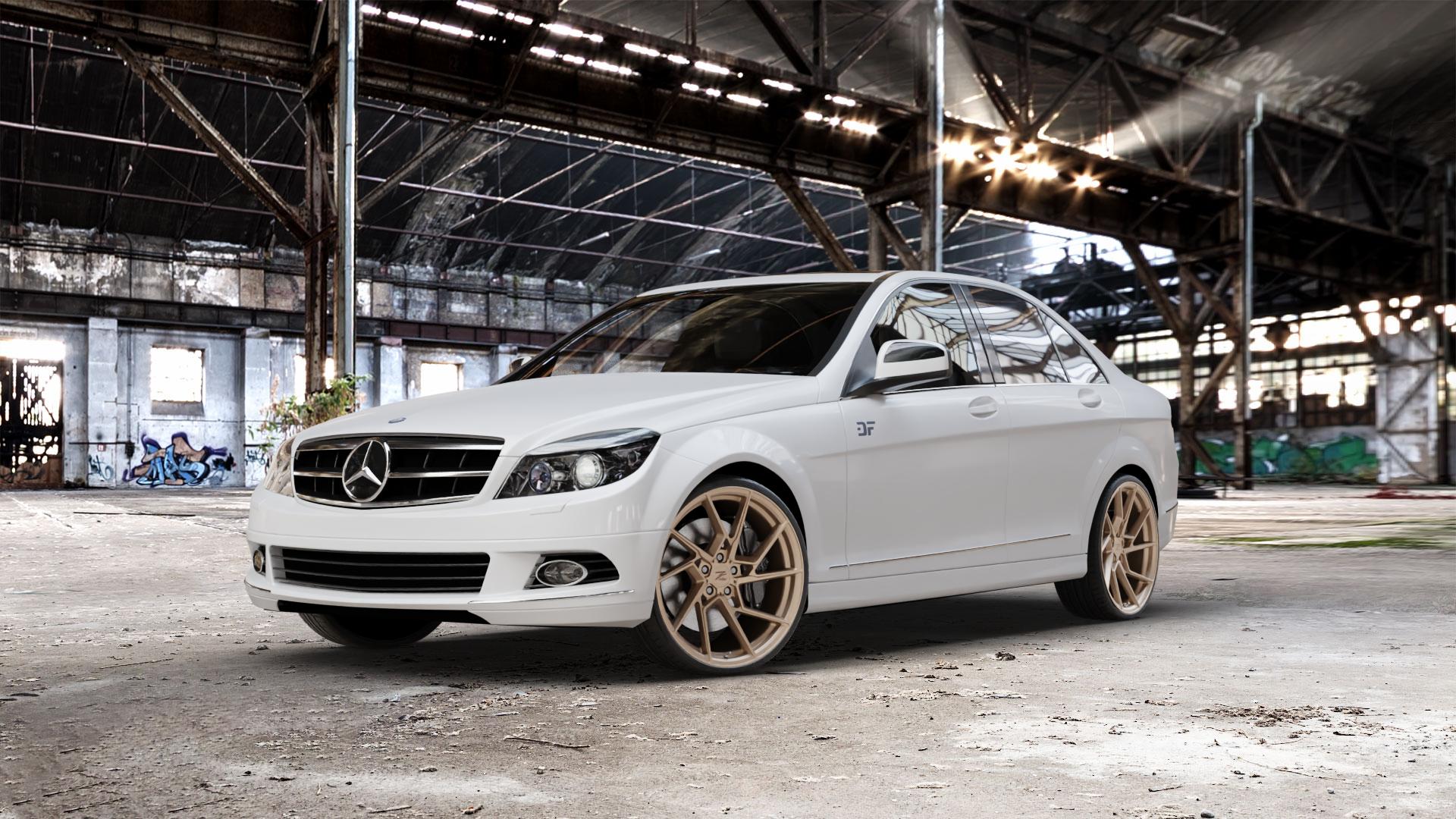 Z-Performance ZP3.1 FlowForged Cafe Americano Felge mit Reifen bronze in 20Zoll Winterfelge Alufelge auf weissem Mercedes C-Klasse Typ W204 Limousine ⬇️ mit 15mm Tieferlegung ⬇️ Old Industrial Hall_max_5300mm_2024 Frontansicht_1