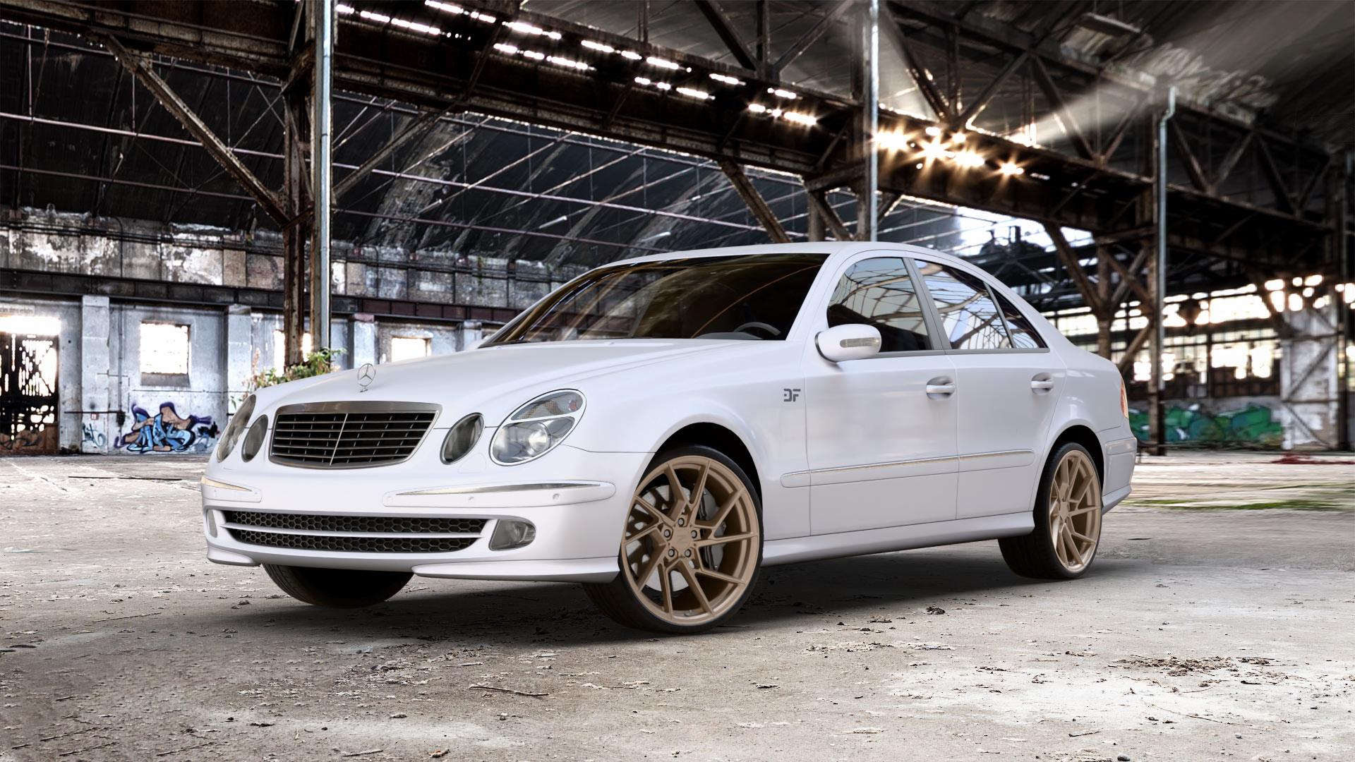 Z-Performance ZP3.1 FlowForged Cafe Americano Felge mit Reifen bronze in 20Zoll Winterfelge Alufelge auf weissem Mercedes E-Klasse Typ W211 Limousine ⬇️ mit 15mm Tieferlegung ⬇️ Old Industrial Hall_max_5300mm_2024 Frontansicht_1