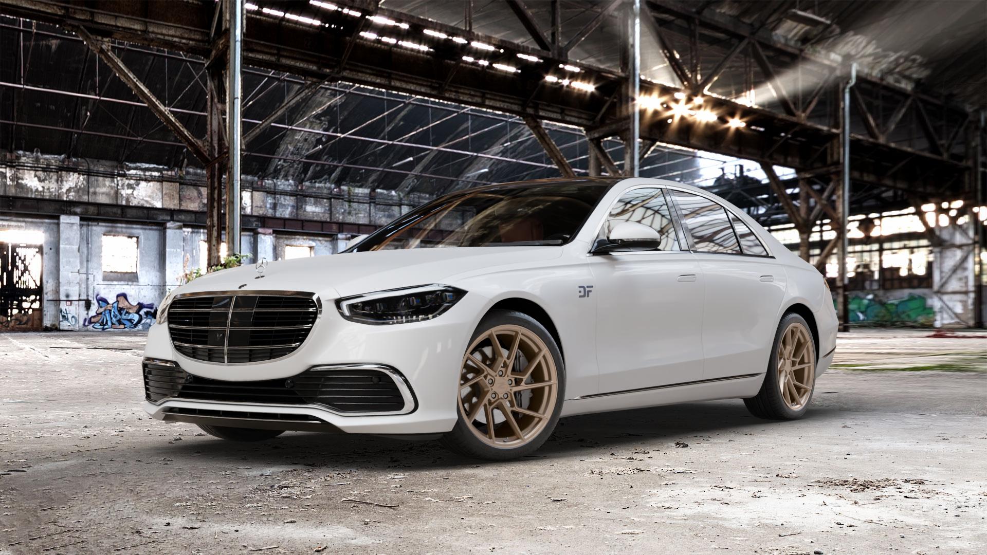 Z-Performance ZP3.1 FlowForged Cafe Americano Felge mit Reifen bronze in 20Zoll Winterfelge Alufelge auf weissem Mercedes S-Klasse Typ W223 (R2S) ⬇️ mit 15mm Tieferlegung ⬇️ Old Industrial Hall_max_5300mm_2024 Frontansicht_1