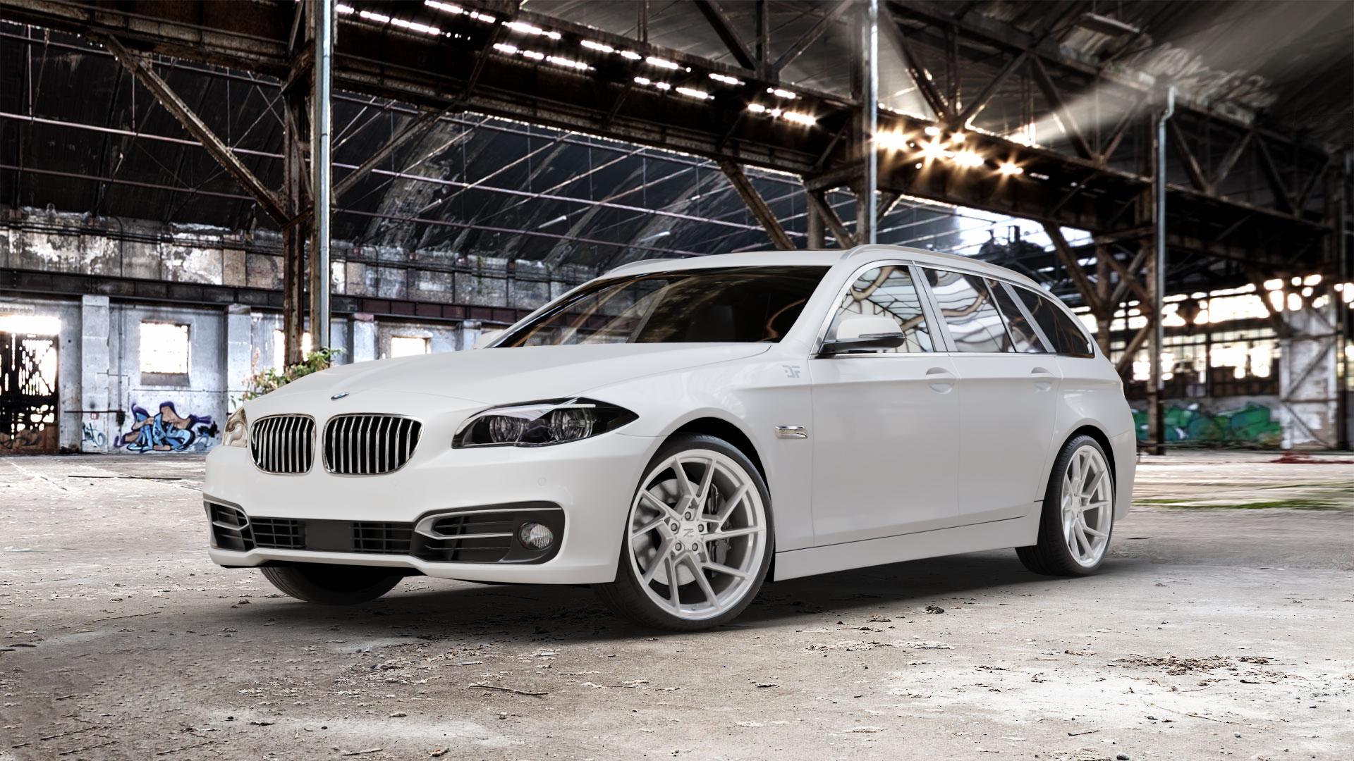 Z-Performance ZP3.1 FlowForged Pur Aluminum Felge mit Reifen grau silber metallic in 20Zoll Winterfelge Alufelge auf weissem BMW 523i Typ F11 (Touring) 535i 520d 530d 528i xDrive 530i 550i 520i 525d 535d 518d 5er Touring (5K, K-N1) ⬇️ mit 15mm Tieferlegung ⬇️ Old Industrial Hall_max_5300mm_2024 Frontansicht_1