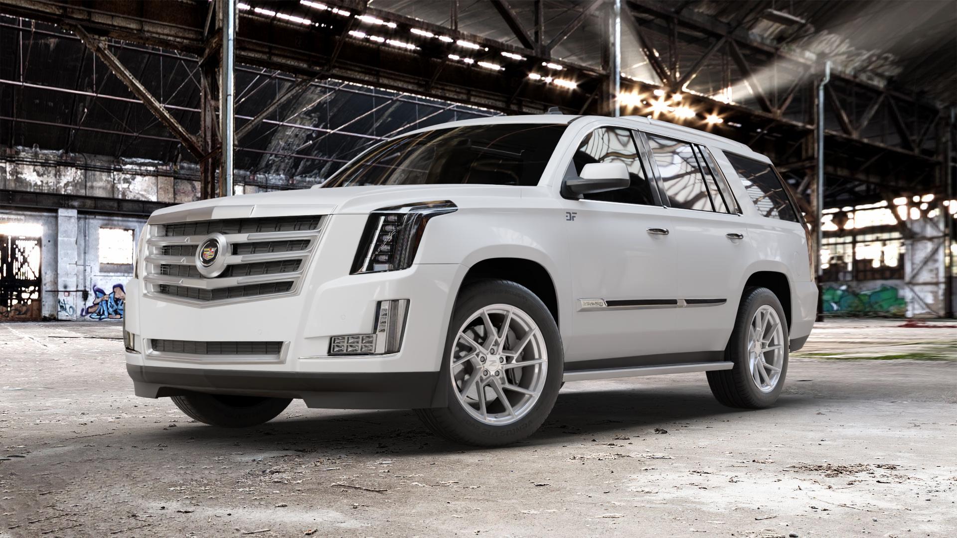 Z-Performance ZP3.1 FlowForged Pur Aluminum Felge mit Reifen grau silber metallic in 20Zoll Winterfelge Alufelge auf weissem Cadillac Escalade Typ GMT K2XX ⬇️ mit 15mm Tieferlegung ⬇️ Old Industrial Hall_max_5300mm_2024 Frontansicht_1