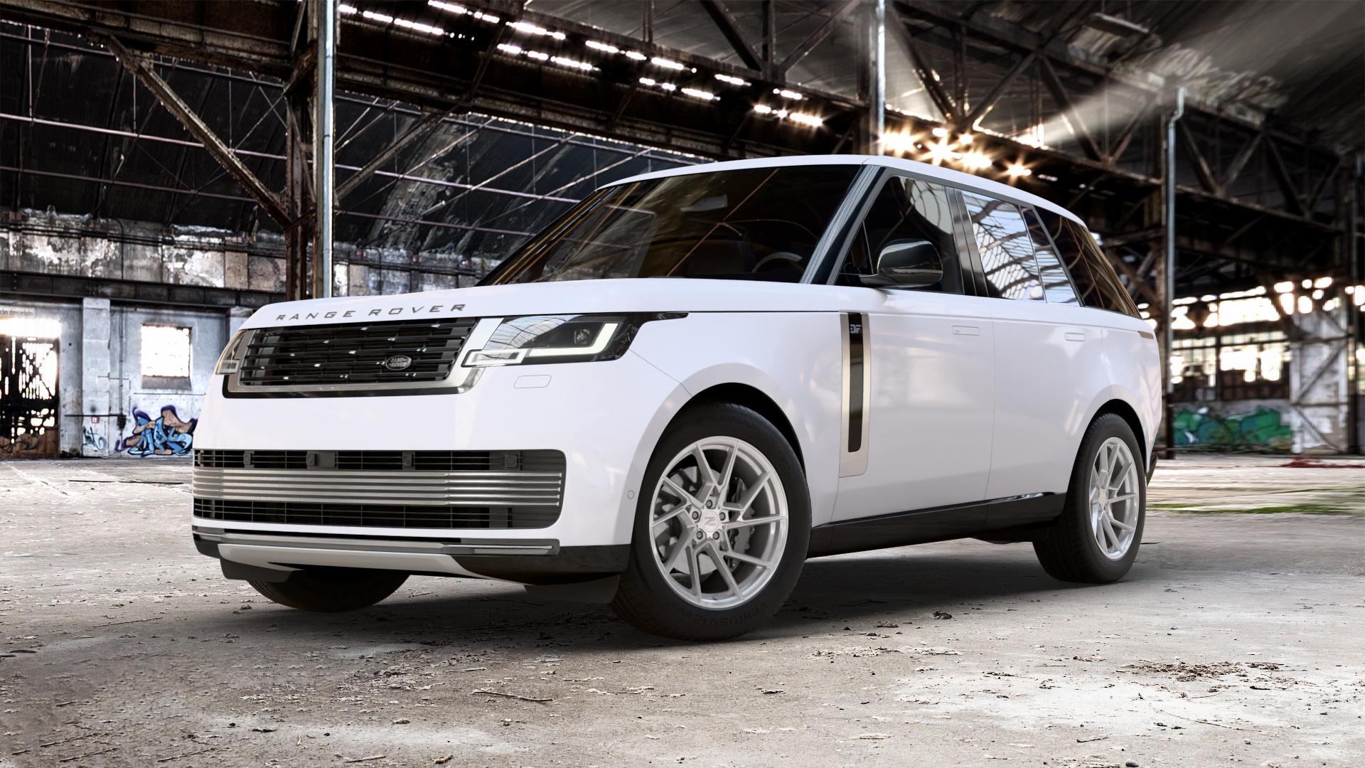 Z-Performance ZP3.1 FlowForged Pur Aluminum Felge mit Reifen grau silber metallic in 20Zoll Winterfelge Alufelge auf weissem Land Rover Range V Typ LK ⬇️ mit 15mm Tieferlegung ⬇️ Old Industrial Hall_max_5300mm_2024 Frontansicht_1