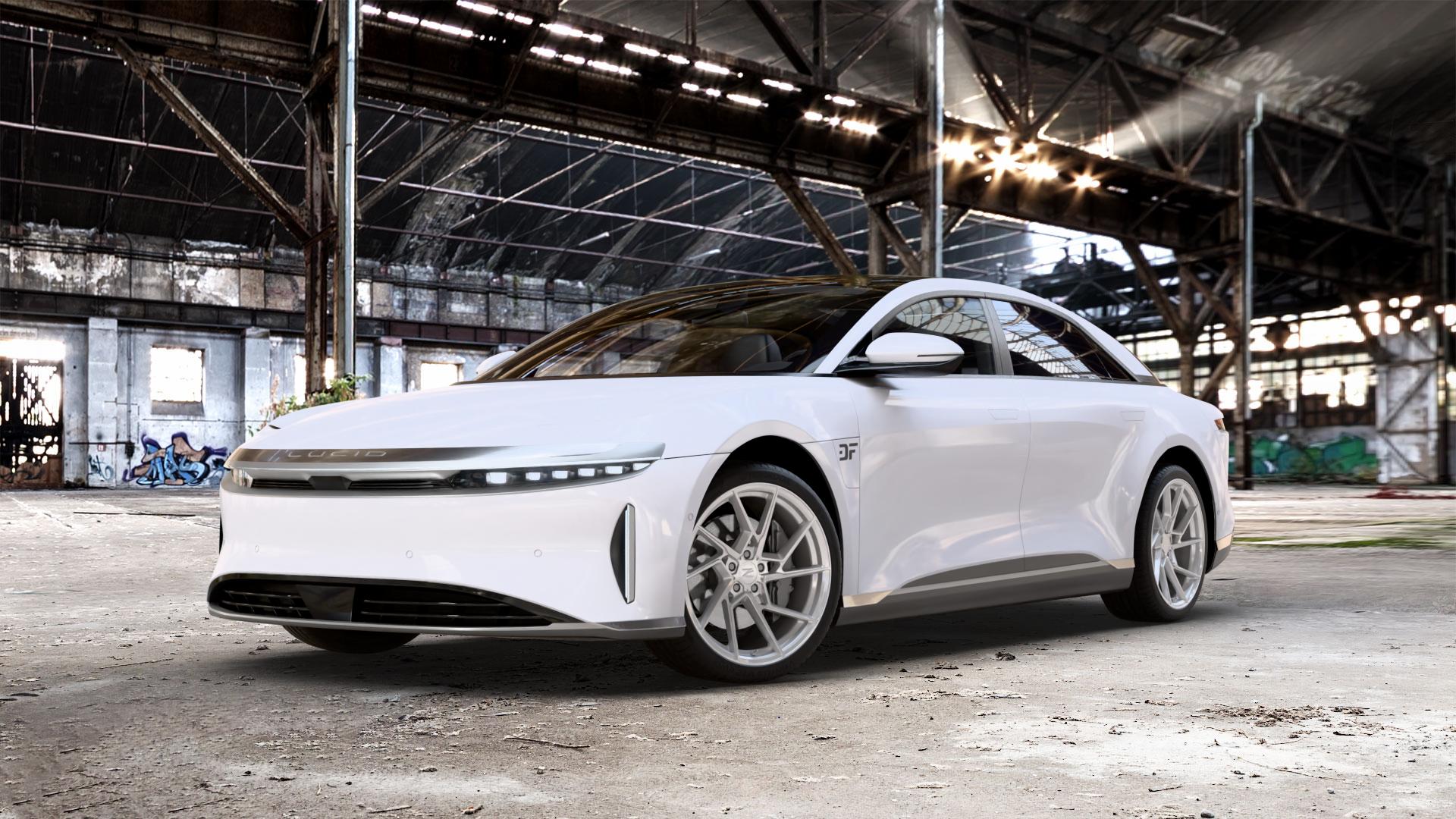 Z-Performance ZP3.1 FlowForged Pur Aluminum Felge mit Reifen grau silber metallic in 20Zoll Winterfelge Alufelge auf weissem Lucid Air Typ A1 0,0l 271kW AWD (368 PS) 234kW (318 202kW (275 204kW (277 ⬇️ mit 15mm Tieferlegung ⬇️ Old Industrial Hall_max_5300mm_2024 Frontansicht_1