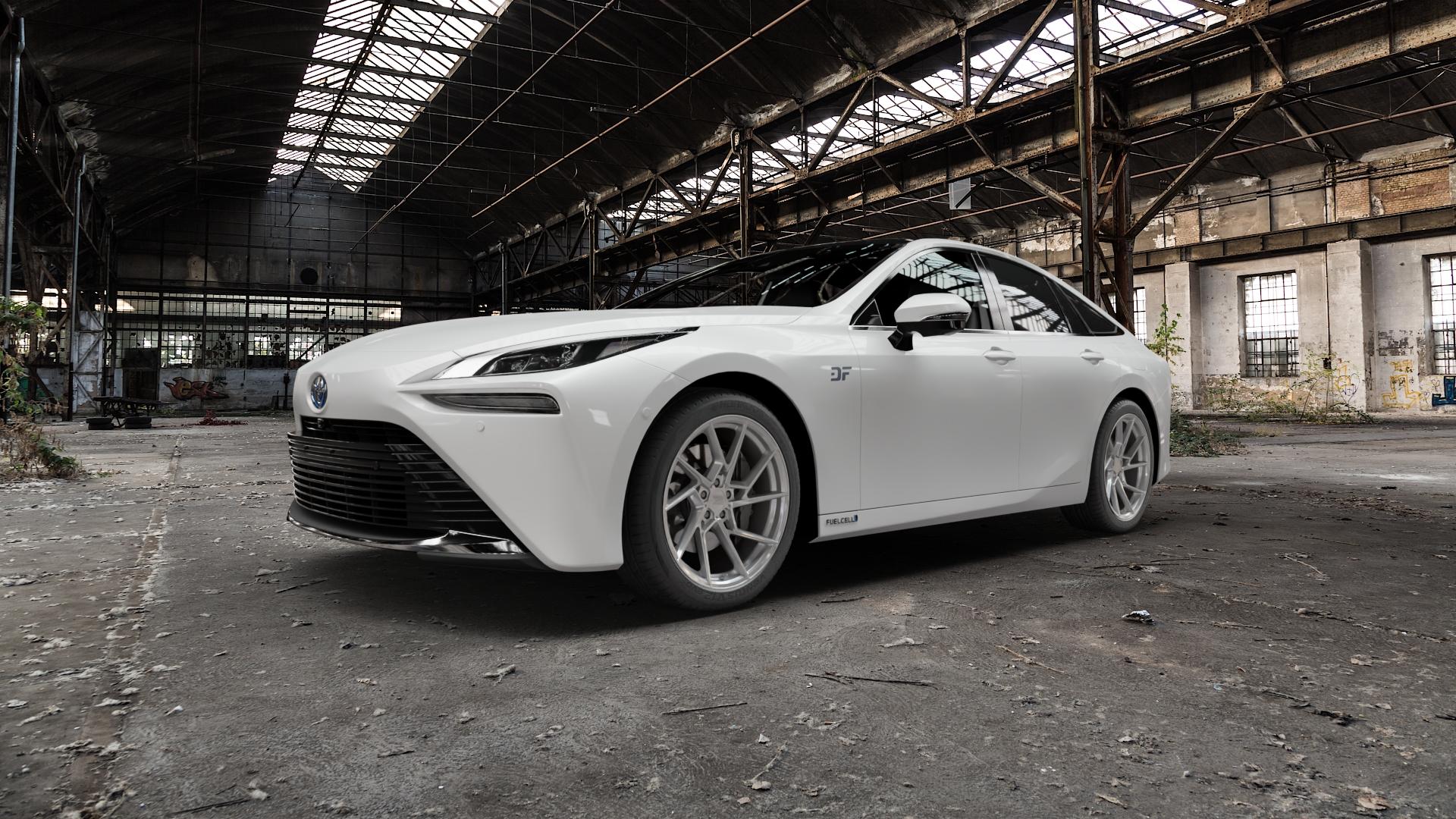 Z-Performance ZP3.1 FlowForged Pur Aluminum Felge mit Reifen grau silber metallic in 20Zoll Winterfelge Alufelge auf weissem Toyota Mirai Typ AD1 Facelift ⬇️ mit 15mm Tieferlegung ⬇️ Old Industrial Hall_max5000mm_2022 Frontansicht_1