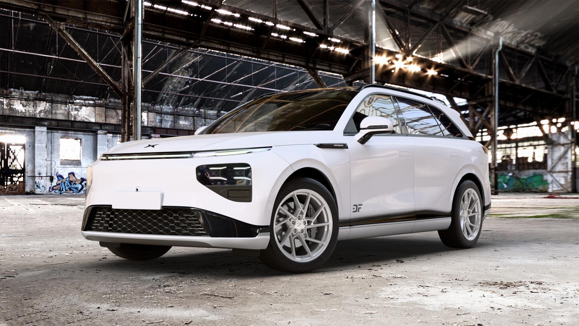 Z-Performance ZP3.1 FlowForged Pur Aluminum Felge mit Reifen grau silber metallic in 20Zoll Winterfelge Alufelge auf weissem Xpeng G9 Typ G9A 0,0l 80kW (109 PS) AWD 100kW (136 ⬇️ mit 15mm Tieferlegung ⬇️ Old Industrial Hall_max_5300mm_2024 Frontansicht_1