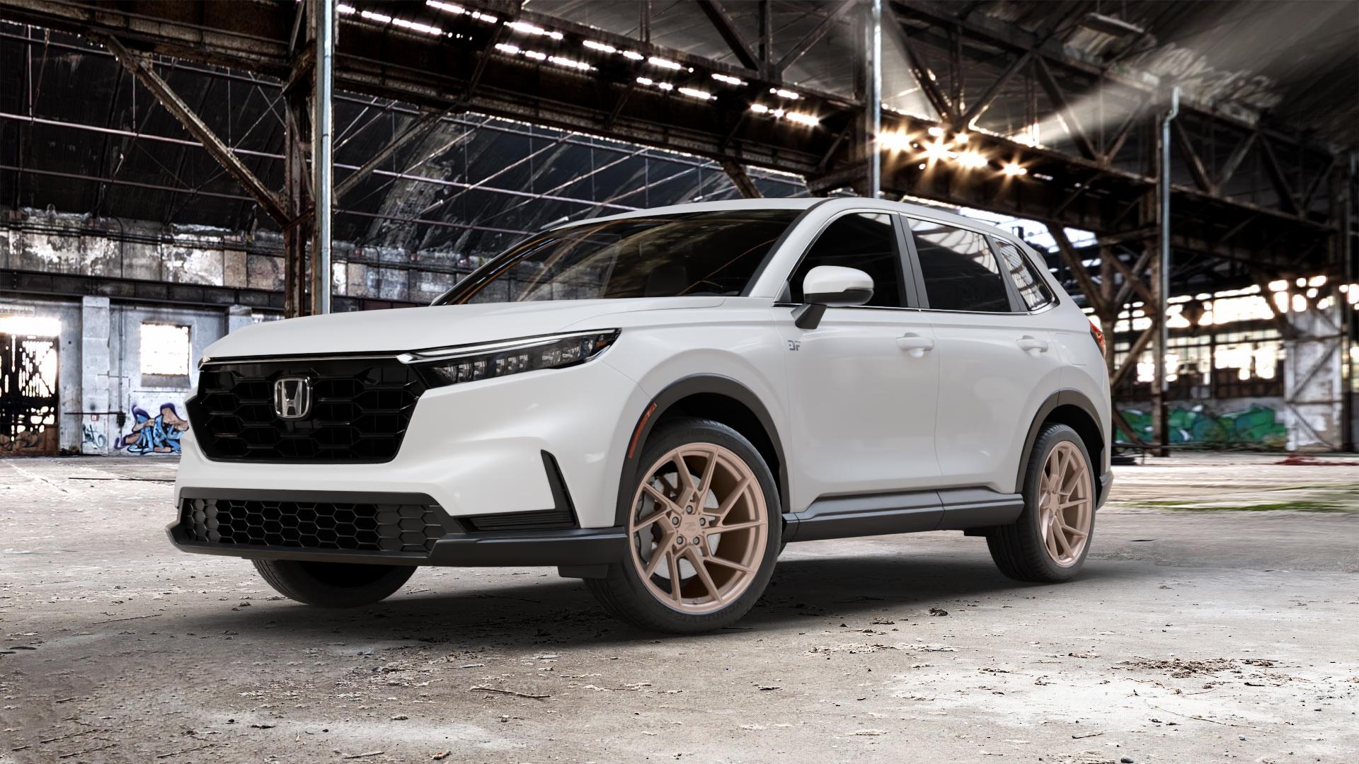 Z-Performance ZP3.1 FlowForged Sparkling Champagne Felge mit Reifen Champagner in 20Zoll Winterfelge Alufelge auf weissem Honda CR-V VI (RS) ⬇️ mit 15mm Tieferlegung ⬇️ Old Industrial Hall_max_5300mm_2024 Frontansicht_1