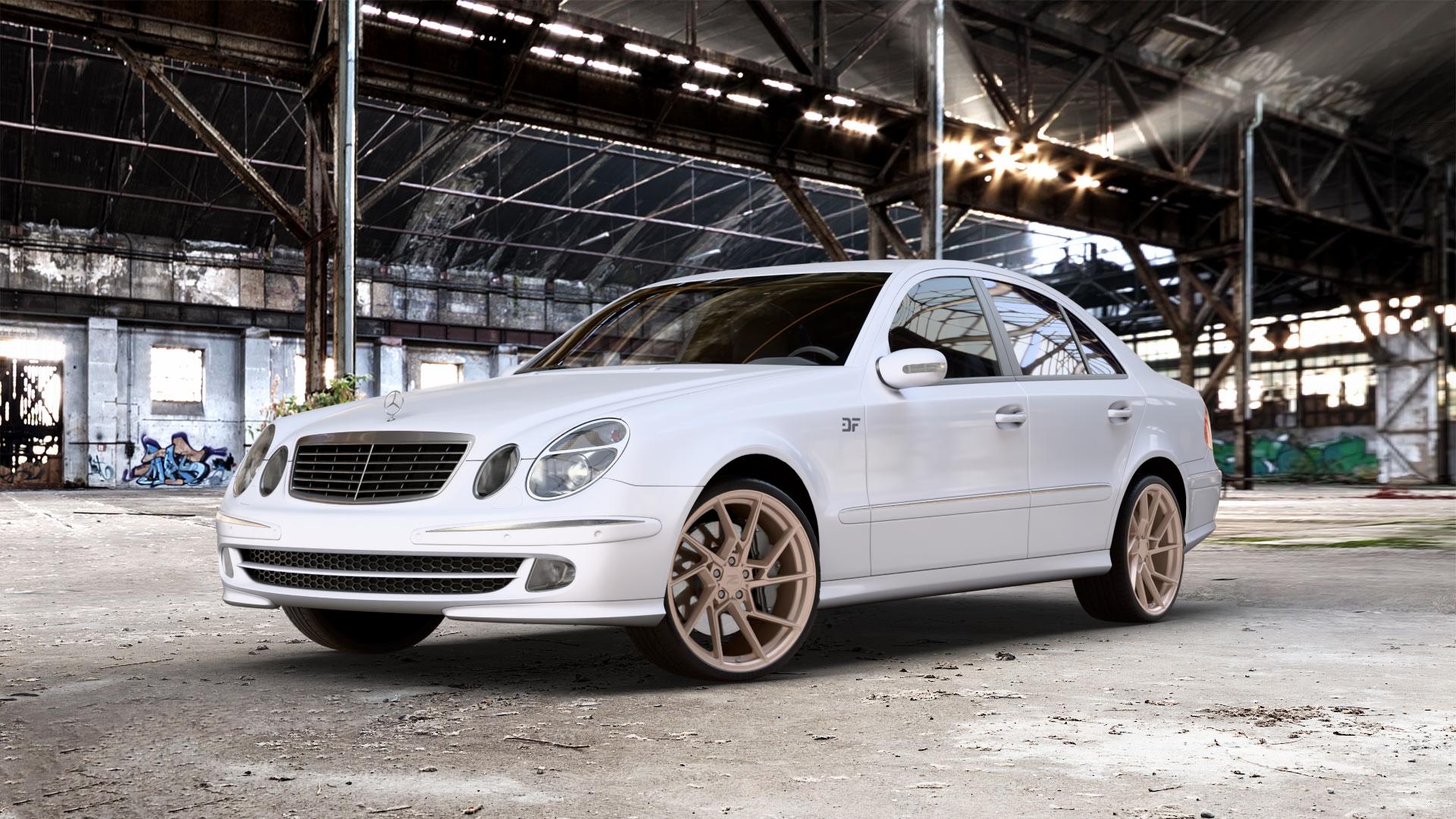 Z-Performance ZP3.1 FlowForged Sparkling Champagne Felge mit Reifen Champagner in 20Zoll Winterfelge Alufelge auf weissem Mercedes E-Klasse Typ W211 Limousine ⬇️ mit 15mm Tieferlegung ⬇️ Old Industrial Hall_max_5300mm_2024 Frontansicht_1