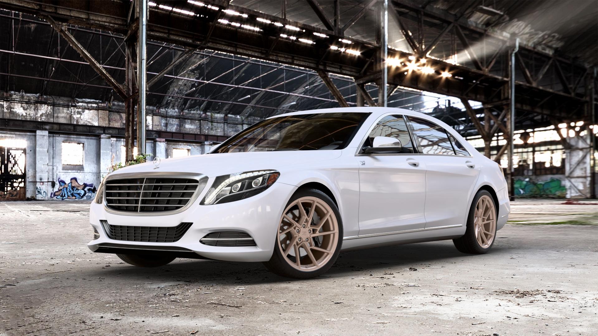 Z-Performance ZP3.1 FlowForged Sparkling Champagne Felge mit Reifen Champagner in 20Zoll Winterfelge Alufelge auf weissem Mercedes S-Klasse Typ W222 Facelift ⬇️ mit 15mm Tieferlegung ⬇️ Old Industrial Hall_max_5300mm_2024 Frontansicht_1