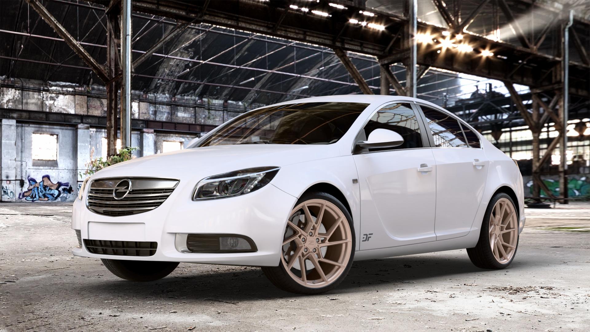 Z-Performance ZP3.1 FlowForged Sparkling Champagne Felge mit Reifen Champagner in 20Zoll Winterfelge Alufelge auf weissem Opel Insignia I Stufenheck Fließheck Facelift ⬇️ mit 15mm Tieferlegung ⬇️ Old Industrial Hall_max_4400mm_2024 Frontansicht_1