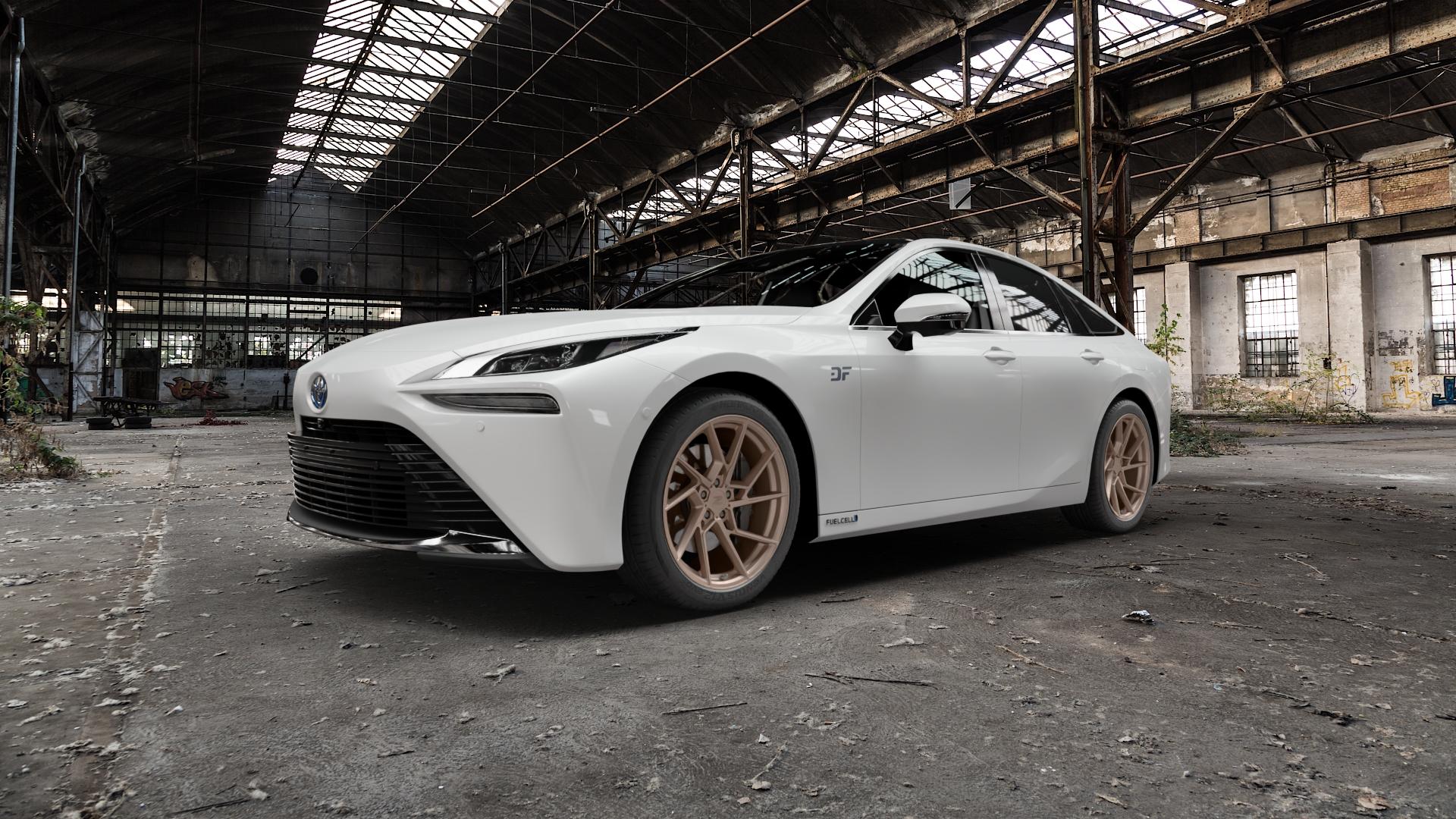Z-Performance ZP3.1 FlowForged Sparkling Champagne Felge mit Reifen Champagner in 20Zoll Winterfelge Alufelge auf weissem Toyota Mirai Typ AD1 Facelift ⬇️ mit 15mm Tieferlegung ⬇️ Old Industrial Hall_max5000mm_2022 Frontansicht_1