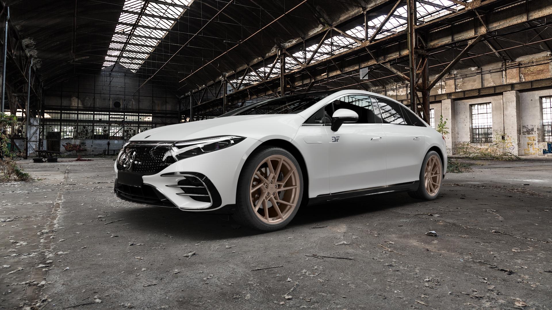 Z-Performance ZP3.1 FlowForged Sparkling Champagne Felge mit Reifen Champagner in 21Zoll Winterfelge Alufelge auf weissem Mercedes EQS Typ E2EQSW ⬇️ mit 15mm Tieferlegung ⬇️ Old Industrial Hall_max5000mm_2022 Frontansicht_1