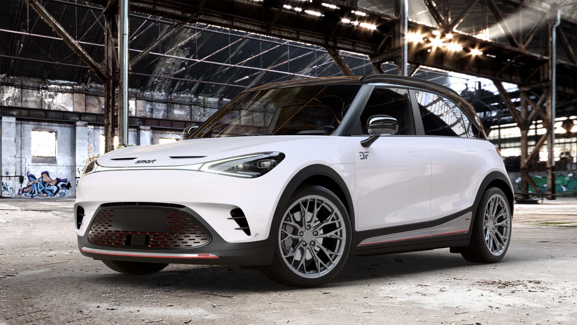 Z-Performance ZP7.1 Matte Gunmetal (Custom Finish) Felge mit Reifen grau in 19Zoll Winterfelge Alufelge auf weissem Smart #1 Typ HX11 0,0l 315kW Brabus AWD (428 PS) ⬇️ mit 15mm Tieferlegung ⬇️ Old Industrial Hall_max_4400mm_2024 Frontansicht_1