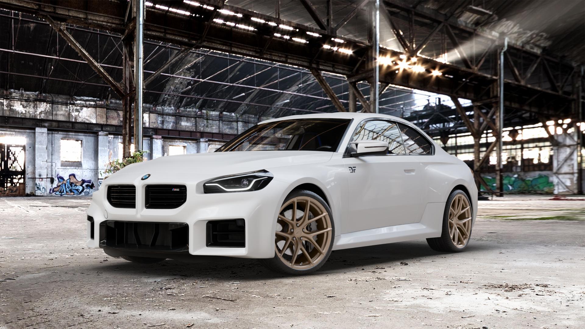 Z-Performance ZP9.1 Cafe Americano (Custom Finish) Felge mit Reifen bronze in 20Zoll Winterfelge Alufelge auf weissem BMW M2 Typ G87 ⬇️ mit 15mm Tieferlegung ⬇️ Old Industrial Hall_max_5300mm_2024 Frontansicht_1