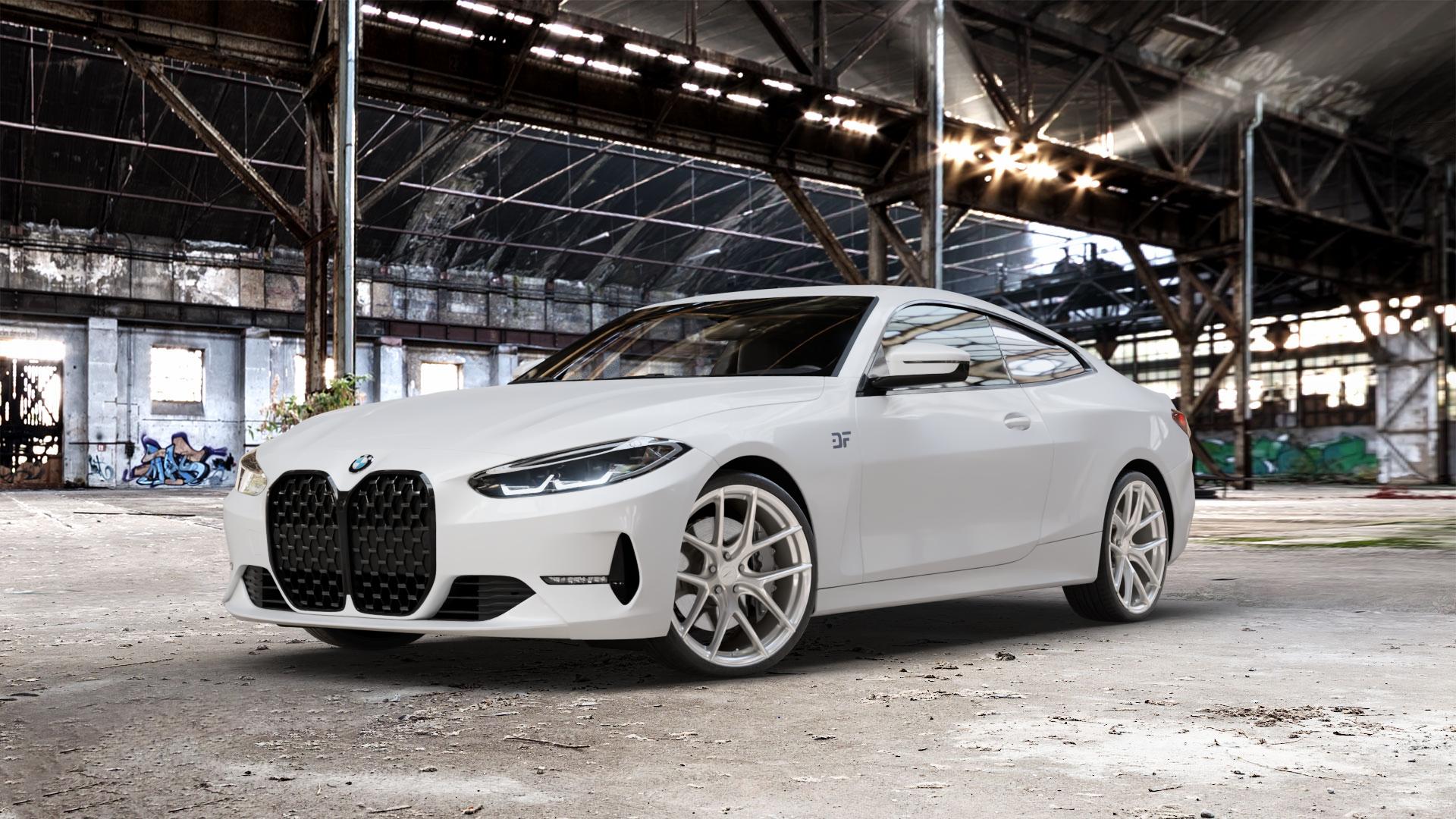 Z-Performance ZP9.1 Pur Aluminum (Custom Finish) Felge mit Reifen grau silber in 20Zoll Winterfelge Alufelge auf weissem BMW M4 Typ G82 (Coupe) CSL 4er G22 Coupé (G3C) ⬇️ mit 15mm Tieferlegung ⬇️ Old Industrial Hall_max_5300mm_2024 Frontansicht_1