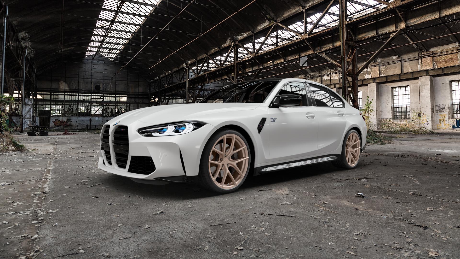 Z-Performance ZP9.1 Sparkling Champagne (Custom Finish) Felge mit Reifen Champagner in 20Zoll Winterfelge Alufelge auf weissem BMW M3 Typ G80 (Limousine) CS Facelift ⬇️ mit 15mm Tieferlegung ⬇️ Old Industrial Hall_max5000mm_2022 Frontansicht_1
