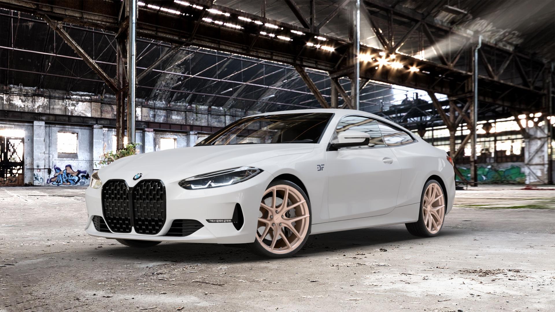 Z-Performance ZP9.1 Sparkling Champagne (Custom Finish) Felge mit Reifen Champagner in 20Zoll Winterfelge Alufelge auf weissem BMW M4 Typ G82 (Coupe) CSL 4er G22 Coupé (G3C) ⬇️ mit 15mm Tieferlegung ⬇️ Old Industrial Hall_max_5300mm_2024 Frontansicht_1